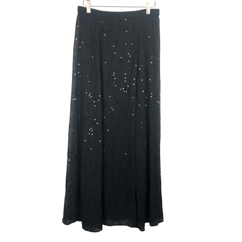 Soft Surroundings Sheer Black Sequin and Beading A-line Maxi Skirt